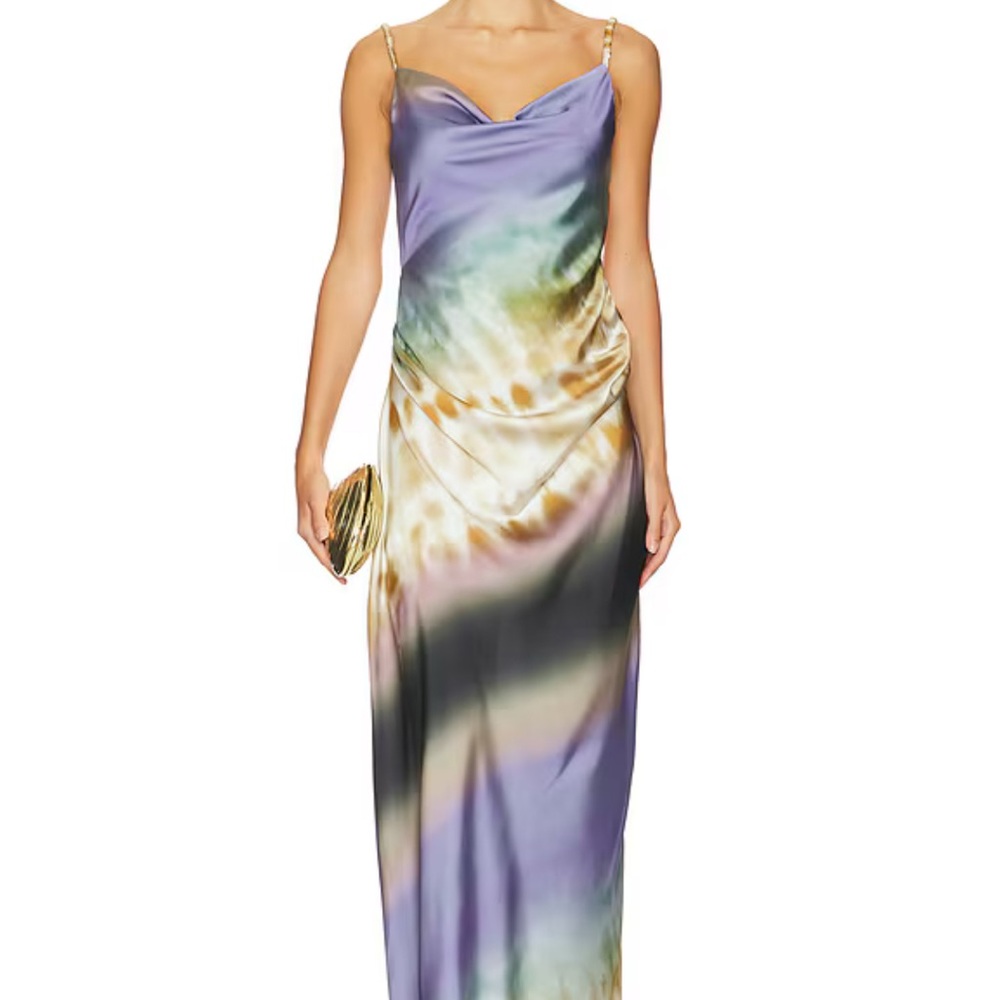 Misa Los Angeles Purple Blue Cowl Neck Sleeveless Gown
